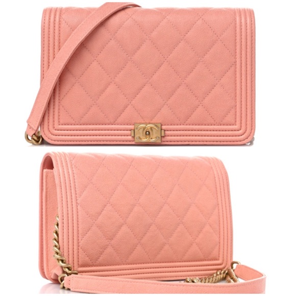 💯🥰❤️ CHANEL Caviar Quilted Boy Wallet On Chain WOC Pink - Picture 13 of 16